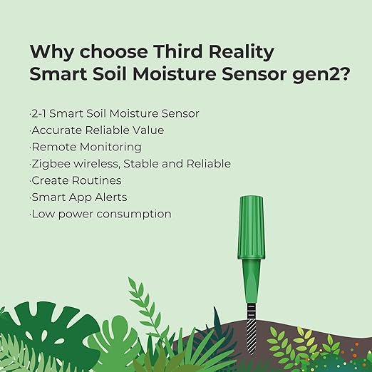 THIRDREALITY Smart Soil Moisture Sensor Gen2, Zigbee hub Needed, Enhanced Signal Stability, Capacitive Moisture Monitoring, Garden Planting, Compatible with Hubitat, SmartThings, Home Assistant, Homey