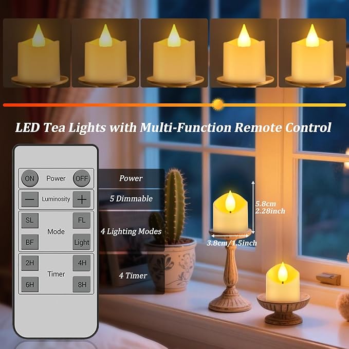 Ymenow Flameless Candles with Remote Timer & Charging Base, 12pcs Rechargeable Battery LED Votive Tea Lights Candles Flickering for Wedding Home Table Party Dinner New Years Valentines Day Decor