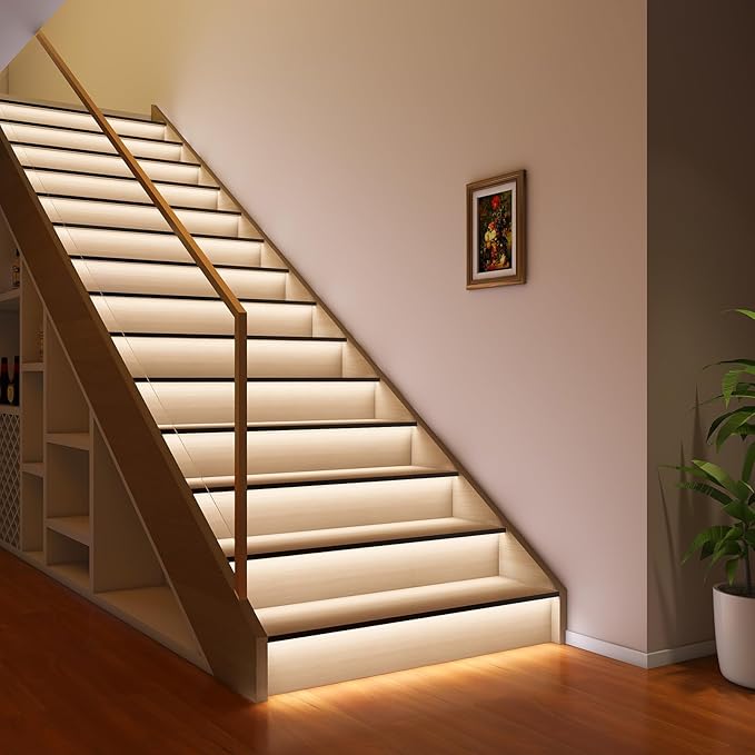 Stair Lights Indoor Motion Sensor Smart Interior Led Step Lights16 Stairs 40 Inch Length Cuttable Led Light Strip for Staircase Scene (Cool White 6000K, 16 Stairs)