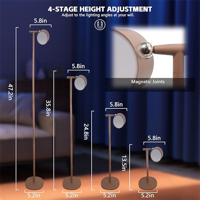 4-in-1 LED Floor Lamp with Detachable Magnetic Head - Adjustable Height Standing Lamp & Table Lamp, Portable Night Light for Bedroom, Reading, Nursing, Non-Disturbing Sleep Aid(Taupe)