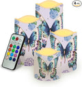 Butterfly Hydrangea Plastic Flameless Candles with Remote Control and Timer LED Flickering Battery Operated Color Changing Electric Pillar Candles Decoration