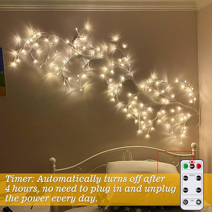 Willow Vine Lights with Remote for Wall: 7.5ft LED Enchanted Vines Lights DIY White Birch Tree Light for Room and Home Decor - Flexible Lighted Branches Light for Halloween & Christmas Decorations