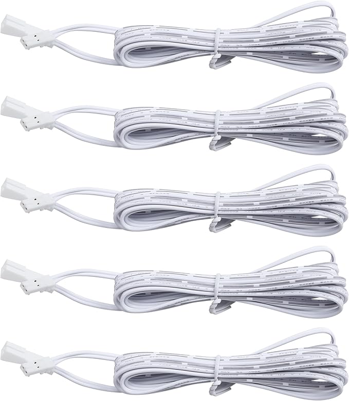 SinLoon 2-pin Extension Cable 2m / 6.6ft- for LED Cabinet Puck Lights Under Cabinet Lighting Kit, Male to Female Cable Plug Connector Extension Cords 5 Pack (Male to Female, White)