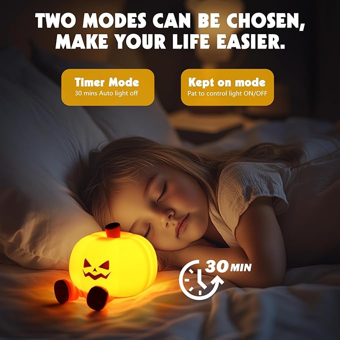 Cute Silicone Pumpkin Night Light, Rechargeable Dimmable Nursery Nightlight, Bedside Touch Lamp for Breastfeeding, Pumpkin Decor for Fall Decorations (Halloween)