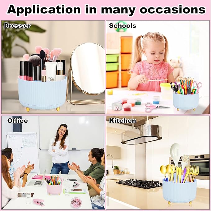 Blue Desk Organizers and Accessories Set with 360-Degree Rotating Pen Holder, Tape Dispenser, Stapler, Staple Remover, 1000 Staples, Tape, Clips Set, Ruler, Scissor, Pen