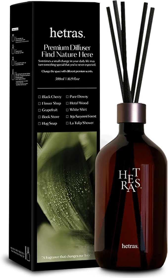 hetras Premium Reed Diffuser Set 16.9 fl.oz. 1 Pack | White Shirt - Clean Linen Scent | Long-Lasting Luxury Fragrance with 10 Reed Sticks for Home & Office | Gifts for Loved One