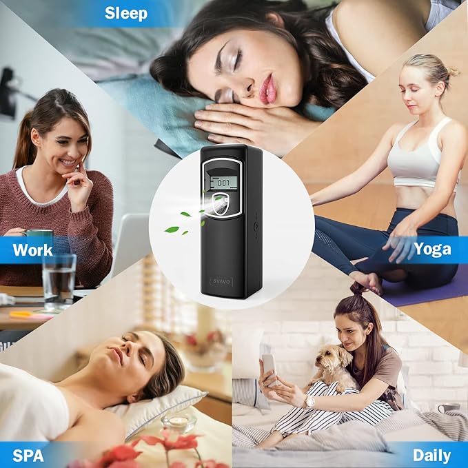 SVAVO Automatic LCD Fragrance Dispenser - Wall Mount/Free Standing ABS Auto Air Freshener Dispenser Programmable Aerosol Spray Perfume Dispenser (Black, LCD)