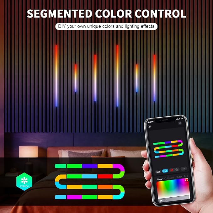 RGB+IC Led Recessed Lighting Kit Wall Panel Lights, 6PCS Smart Color Chasing Wood Slat LED Lights with Alexa & WiFi APP Control, DIY RGB Strip Lighting for Acoustic Panels, Game Room (54″)