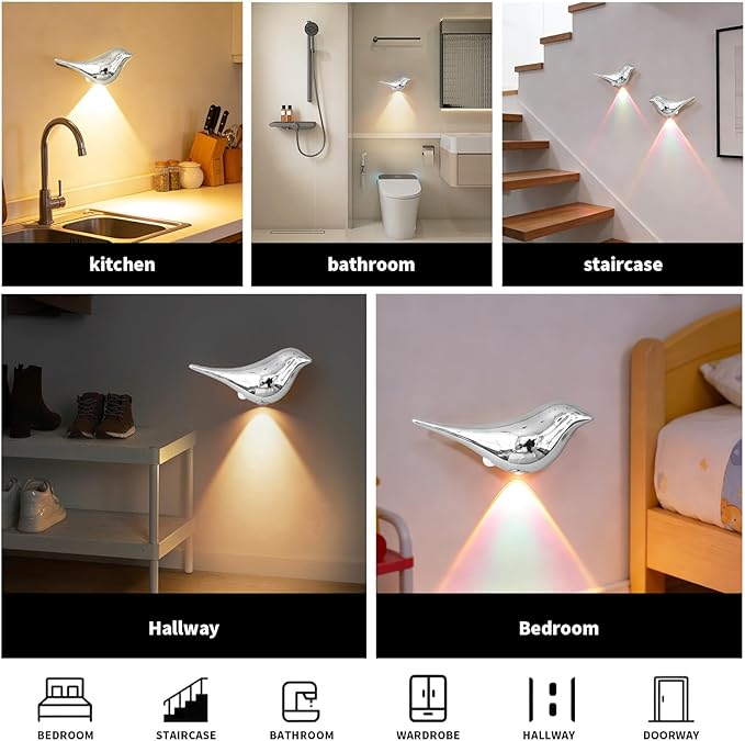 Motion Sensor wall Light: 1200mAh Rechargeable Wall Sconce Set of 2 Magnetic Stair Lights Indoor Wireless Wall Sconces Night Light for Kids Elderly Bedroom Hallway Home Decor (Silver)