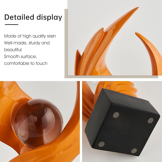 FJS Home Decor Modern Art Statue Decor, Coffee Table Bookshelf Shelf Decor Accents, Abstract Swirl-Shaped Sculpture Decorations for Dining Room Living Room Office (Orange)
