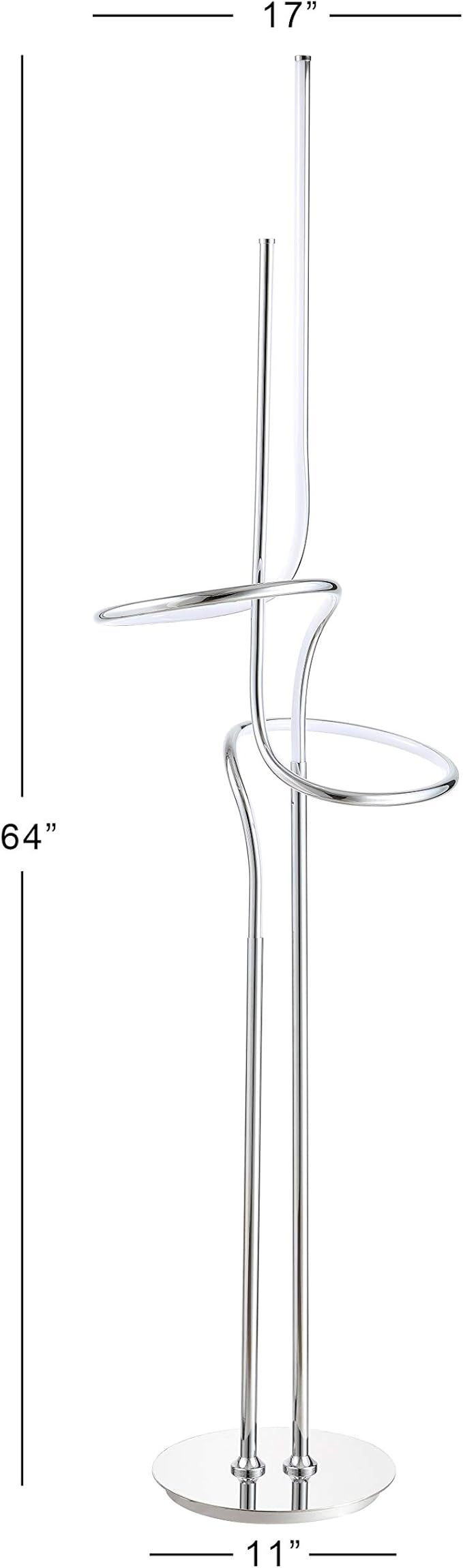 Eyely EYL7028A Jaxon 64" Minimalist Dimmable Metal Integrated LED Floor Lamp for Reading Room, Living Room, Office, Bedroom, Contemporary, Minimalist, Modern, Chrome