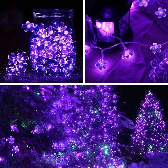 ITICdecor Flower String Lights 15FT 30LED Fairy Lights Battery Operated Indoor&Outdoor Twinkle Lighting Bedroom Decor for Party Wedding Xmas Tree(Purple)