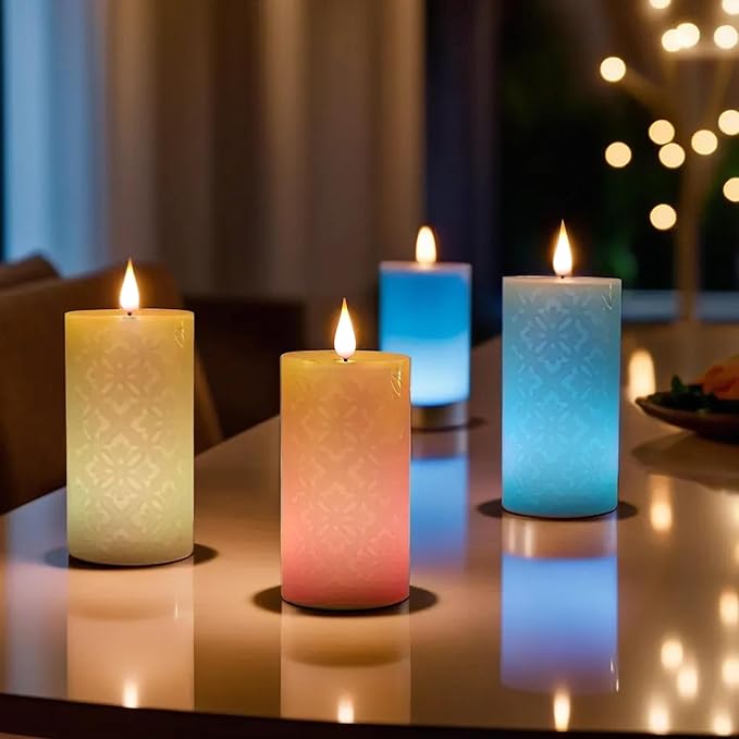 NICEME LED Color Changing Candle with Remote Timer 6” Electric Multi Colored Flameless Candle Battery Operated Round Ivory Flickering Pillar Votive Candle for Halloween Christmas Wedding Party Decor