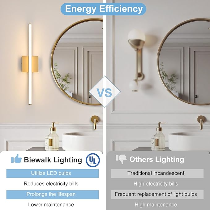 Modern Bathroom Vanity Light 24 inch, Curved, Dimmable 5CCT Led Bathroom Light Fixture Over Mirror, Gold Bar Vanity Light for Bathroom Mirror Cabinets-ETL Certificated Modern LED Vanity Makeup Lights