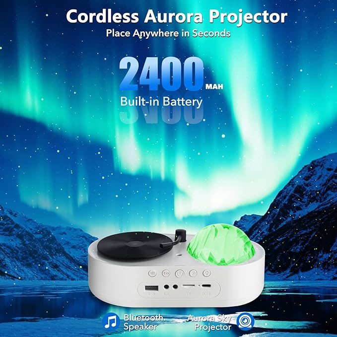 Galaxy Projector with Bluetooth Speaker, Rechargeable Aurora Lamp Northern Night Lights Ambient Lighting Star Projector with Remote for Room Decor Parties Gifts for Kids, Adults, Christmas, Birthday