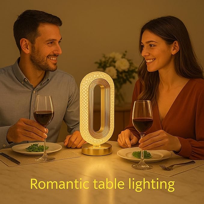 USB Rechargeable Crystal LED Lamp – Cordless Touch Control, 3 Light Modes, Gold Finish, Dimmable Bedside Nightstand, Dinner Table, Restaurant Table, Camping, Cabin, & Office and Home Décor Light