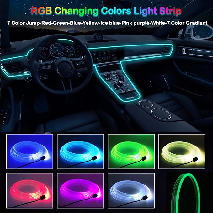 Interior Car LED Strip Lights, RGB USB Car Ambient Lighting, Car Accessories Fiber Optifc Lights Sync to Music (1 LED/118 inches)