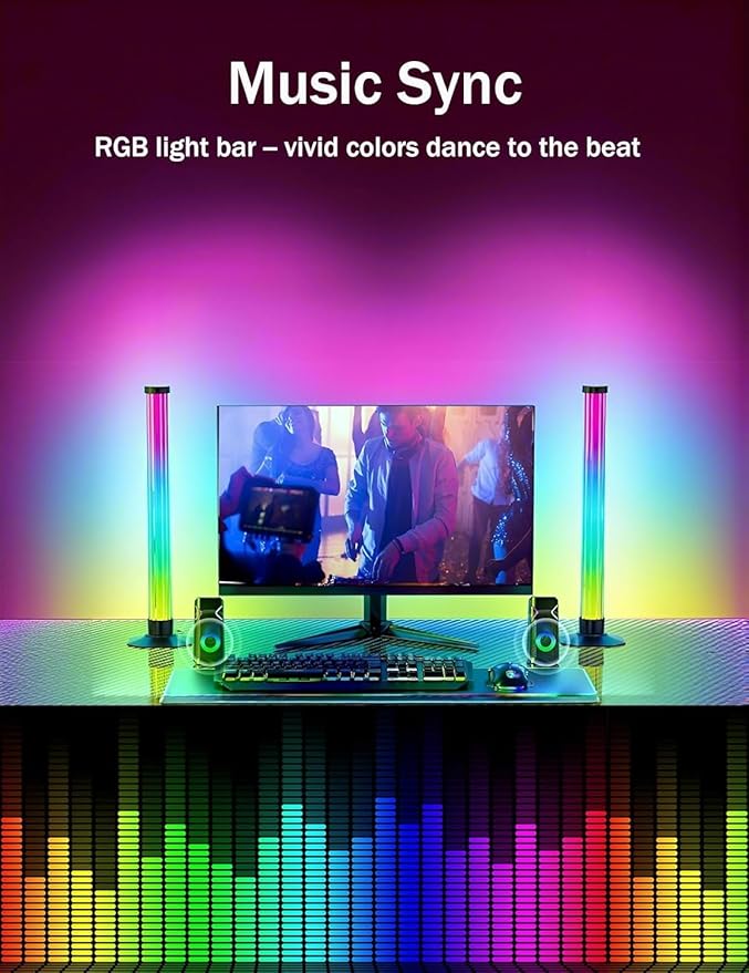 RGB Light Bar, 17" LED Light Bar 360 Degree Emitting, APP Control USB Powered, Color Changing TV Backlight,Monitor Backlights with Music Sync, Ambient Lighting for Desk, PC, Gaming, Party