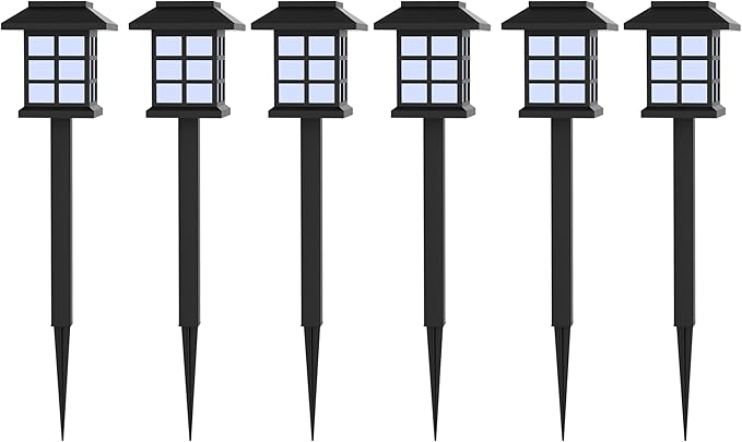6-Piece Solar Outdoor Lights Set - Weather-Resistant Outdoor Lighting for Path, Landscaping, and Driveway - LED Light Fixtures by Pure Garden (Black)