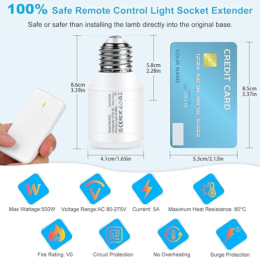 Remote Control E26 E27 Light Bulb Socket Adapter,GreenCyle Wireless Light Switch and 3 Standard Medium Base Lamp Socket Extender 2.3"(5.8cm),Screw-in,Max 500W,No Wiring Needed,500ft RF Range,for Lamp