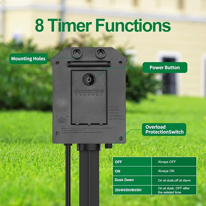 Outdoor Power Strip with 90FT Extension Cord, 100FT Remote Control, Dusk to Dawn Light Timer Waterproof, 6 Grounded Outlets for Yard, Pool and Garden, ETL Listed (90 FT)