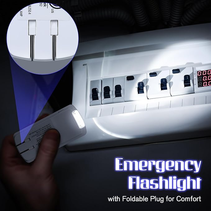Enhon Emergency Power Failure Night Lights, 5-in-1 Multi Color LED Light, Rechargeable Flashlight with Foldable Plug, Automatic On Off Motion Sensor for Bedrooms, Hallways, Black Outs(6 Pack)