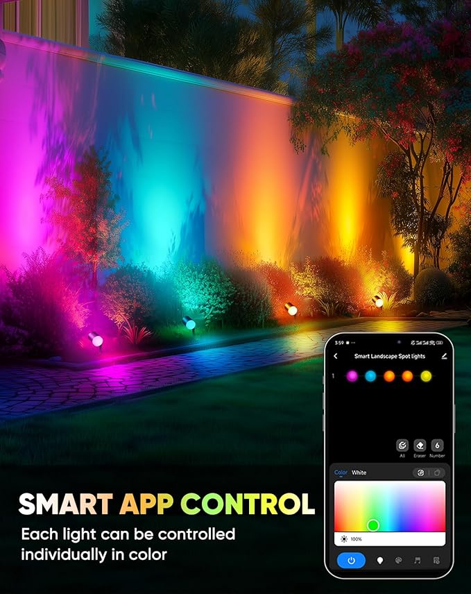 GZBtech Waterproof Landscape Spotlights, 24V RGB+IC+CCT Color Changing Outdoor Pathway Lighting, App&Remote Control Work with Alexa, Aluminum Dimmable LED Spot Light for Garden Yard Decor, 6 Pack