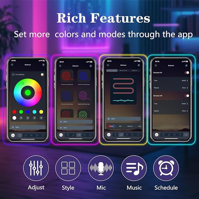 100FT (2 Rolls 50FT) Neon Rope Lights,Flexible Led Rope Light Control with App/Remote,Multiple Modes,Music Sync,IP65 Outdoor RGB Led Strip Lights Waterproof