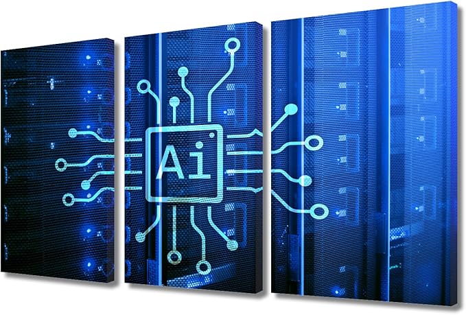 AI Intelligence Pictures for Living Room Wall Decor Automation Art Prints AI Paintings 3 Pieces Canvas Wall Art AI Canvas Prints Framed Wall Art Ready to Hang, 36" Wx24 H
