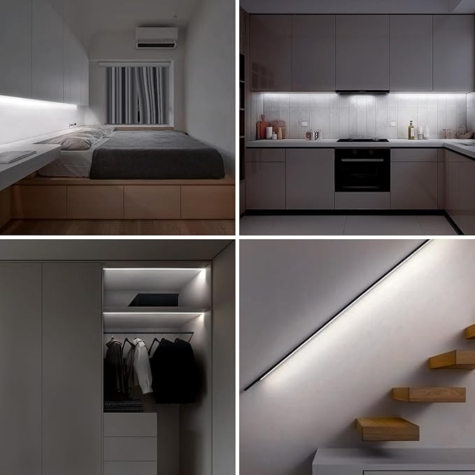 Rechargeable LED Strip Lights for Cabinets - LUXJET 2M Cool White Motion Sensor led Strip Lights for Bedroom, Kitchen, Under Cabinet, TV, Stairs, Door Frame