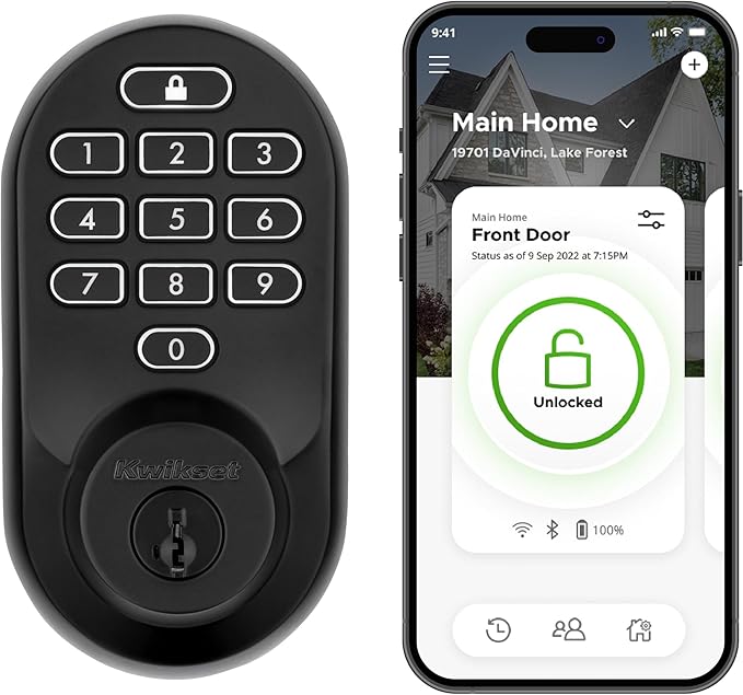 Kwikset Halo Wi-Fi Smart Lock, Keyless Entry Door Deadbolt, Geofence Auto-Unlock, Grade AAA Certified, No Hub Required Easy Install, Matte Black Lifetime Finish Warranty, Backlit Keypad
