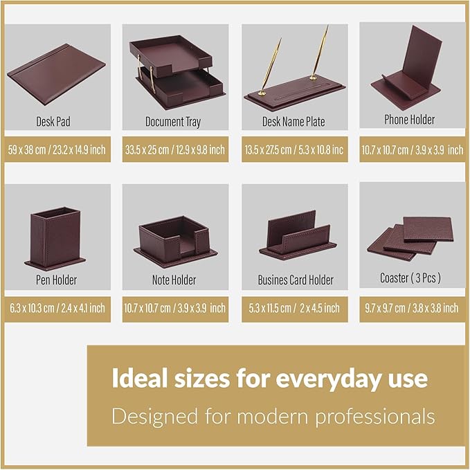 MOOGCO 12-Piece Leather Desk Set — Desk Pad 23.2" x 15.4", Double Document Tray, Pen Holder — Desk Organizer Set for Home Office & Executive Desk Accessories
