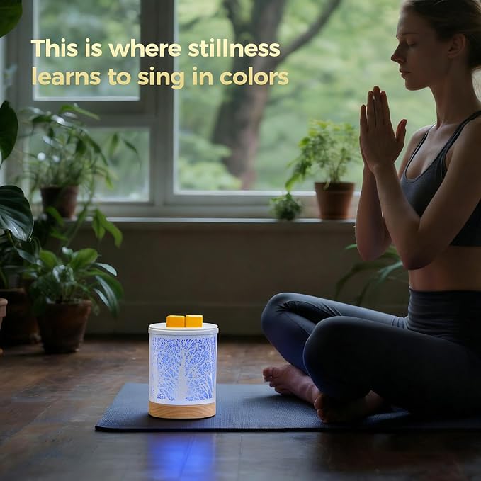Fragrance Wax Melts Warmer with 7 Colors LED Changing Light Scent Oil Candle Warmer for Home Office-White Wooden Tree