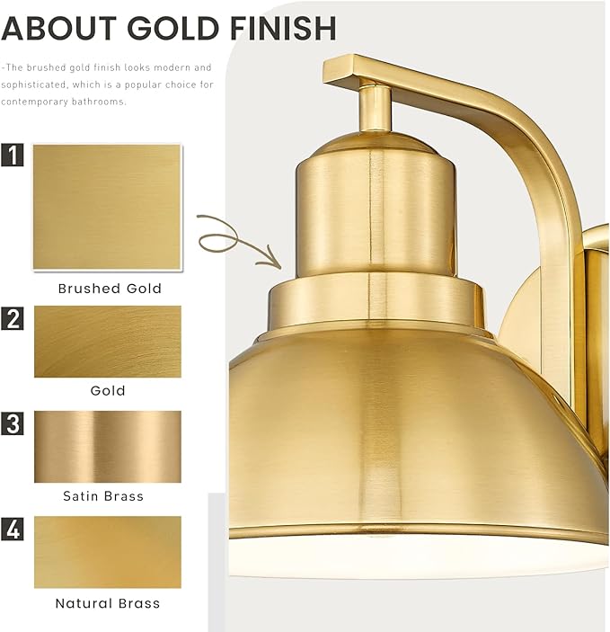zeyu Vintage Wall Sconce Lighting, Indoor Barn Wall Lamp for Bedroom Living Room, Metal Dome Shade in Brushed Gold Finish, ZY24-1W BG