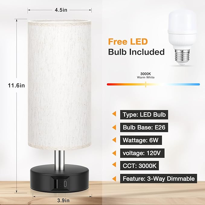 Small Touch Bedside Lamp for Bedroom - Table Lamps for Nightstand, Minimalist Night Stands Light Lamp, Desk Lamps for Reading, Kids, Living Room, Office, Dorm