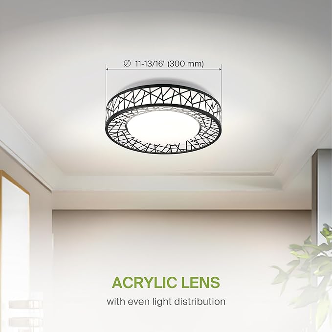 ASD 12 Inch LED Flush Mount Ceiling Light Fixture for Bedroom, 20W 1113LM 5CCT 2700K-5000K, Triac Dimmable Lights, Dining, Living Room, Kitchen Lamps, Modern Home Lighting Fixtures, Black, ETL, 4 Pack