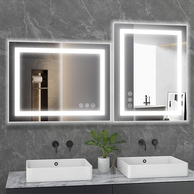 Sweetcrispy 32"x40" Smart Anti-Fog LED Bathroom Mirror with Lights and 3 Color Temperatures, Dimmable, Memory Function, Rectangle Modern Vanity Mirror