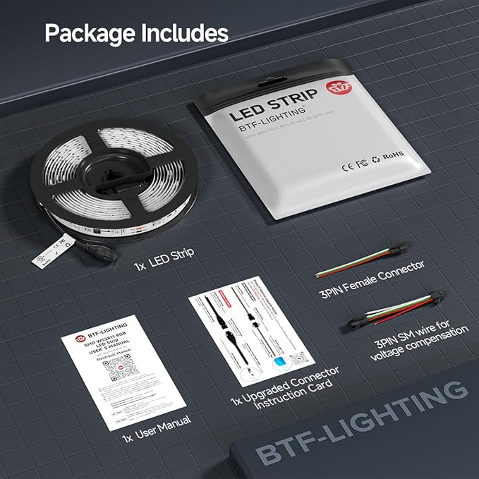 BTF-LIGHTING UL Listed WS2811 IC=RGB+IC Addressable Color RGB LED Strip,16.4FT 30LED/m 10Pixels/m,IP67 White PCB Flexible DC12V Chasing Effect for Indoor Home Decor(No Adapter or Controller)