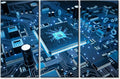 CPU Concept Canvas Wall Art Integrated Communication Processor Posters and Prints Bathroom Decor Wall Art 3 Panel Circuit Board Bedroom Poster Artwork Print on Canvas Framed Ready to Hang (60"Wx40"H)