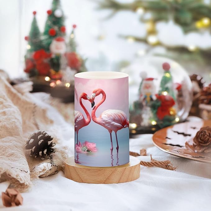 YETTASBIN Flamingo Flameless Candles with Remote Control and Timer, Adjustable Brightness Long Lasting Battery Operated LED Pillar Candles for Indoor Outdoor Party Home Decor, 2 Pack