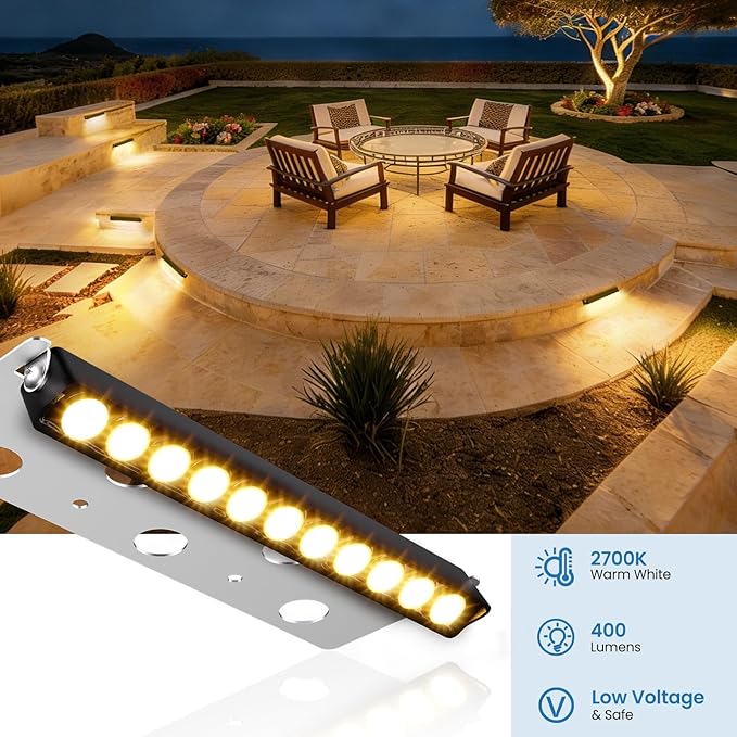 ZZXX All-in-One Retaining Wall Lights with Transformer, 2700K Hardscape Lighting, Low Voltage Landscape Lighting, IP68 Waterproof Outdoor Step Lights Fence Decor for Patio Stairs, 3W Lights 8-Pack
