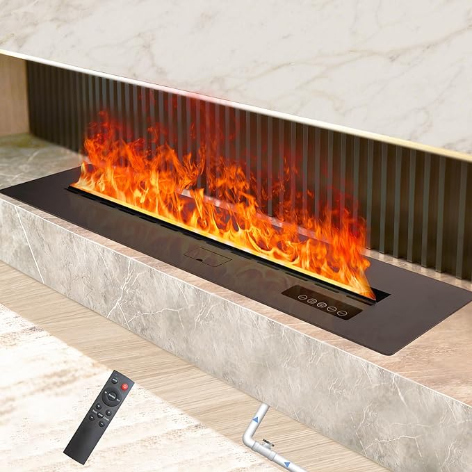 3D Water Vapor Fireplace Smart Electric Flame Decoration Steam Fireplace Humidifier W/Tap Water for Office, Home, Hotel,Restaurant(Single,47.2")