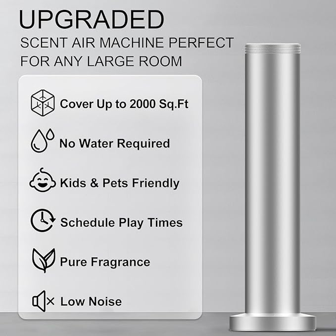 Wireless Hotel Scent Diffuser Starter Kit- Cordless Rechargeable Diffuser for Whole House -Hotel Scents Collection - App Control Waterless Essential Oil Diffuser for Large Room, Studio, Office(Silver)
