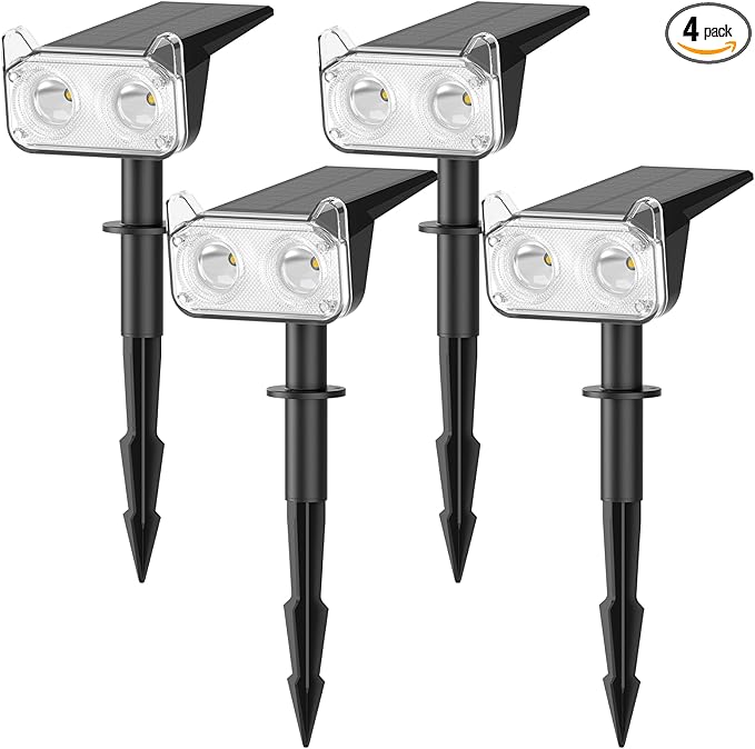 LETMY Solar Spot Lights Outdoor Waterproof with Bigger LED, 4 Pack Auto ON/OFF 135°Adjustable Solar Lights Outdoor, 2-in-1 Wall Lights & 2 Modes Landscape Spotlights for Tree Yard Pathway Garden Decor