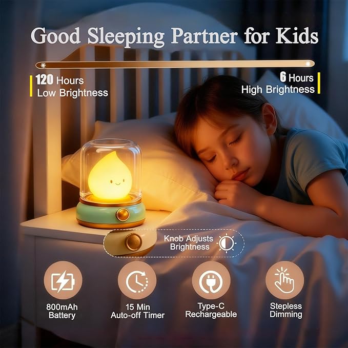 Cute Kids Night Light for Nursery - Retro Rechargeable Light with Timer, Cozy Desk Lamp Gift for Kids, Toddler & Mom | Cute Desk Accessories, Anime Cozy Lights, Decor, Gifts (Green)