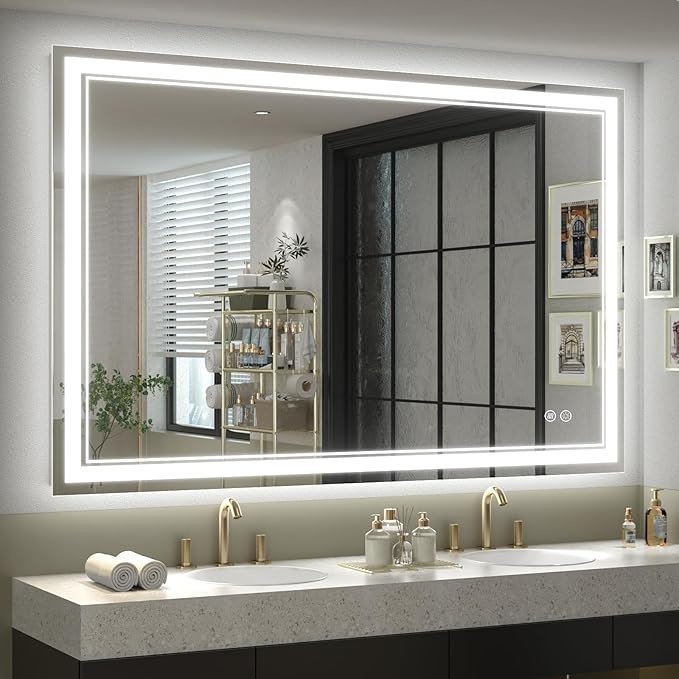 OKPAL48x36 LED Bathroom Mirror, Anti-Fog Lighted Bathroom Mirror, Dimmable Lighted Vanity Mirror, LED Vanity Mirror with Lights, Shatterproof, ETL Listed, Horizontal/Vertical