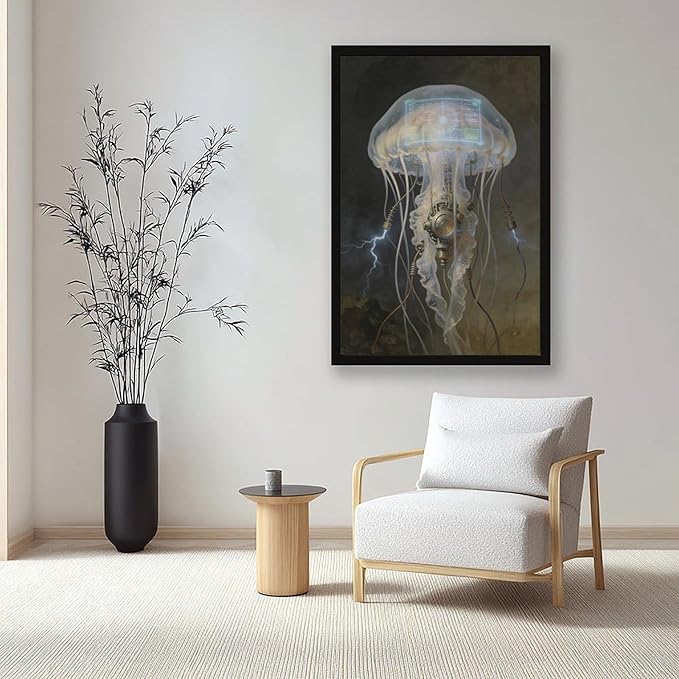 Framed Fantasy Wall Art for Living Room TV Wall Futuristic Tech Inspired Home Decor 24x36in