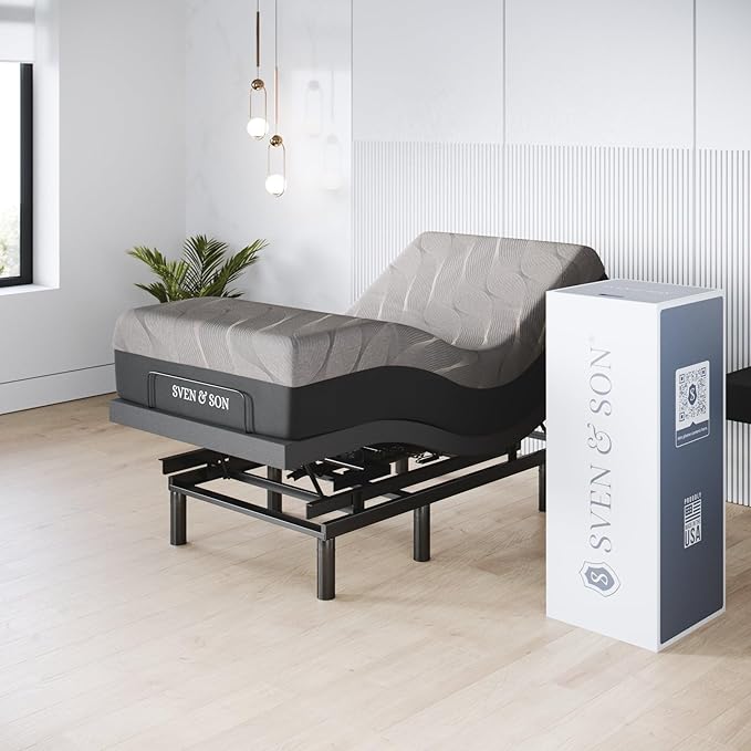 Sven & Son Harmony Adjustable Bed Base, Head and Foot Lift, Massage, Under-Bed Lights, USB, Gel Memory, Zero Gravity Smart Frame - Twin XL + 10 inch Memory Foam Matt (Firm)