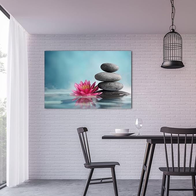 GUTTATY Zen Wall Art Decor, Modern Bathroom Zen Decor Wall Art, Zen Relaxing Canvas Wall Art for Spa Room Decor, Black Pebble and Pink Flower Zen Art Prints for Office & Spa Wall Decor 24x36 Inches