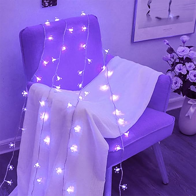 Decorative Flower String Lights, 33ft 100 LED Clear Wire Plug in Fairy Lavender Cherry Blossom Easter Christmas Hanging Decorations, Violiet Wedding Party Indoor Outdoor Decorations (Purple)